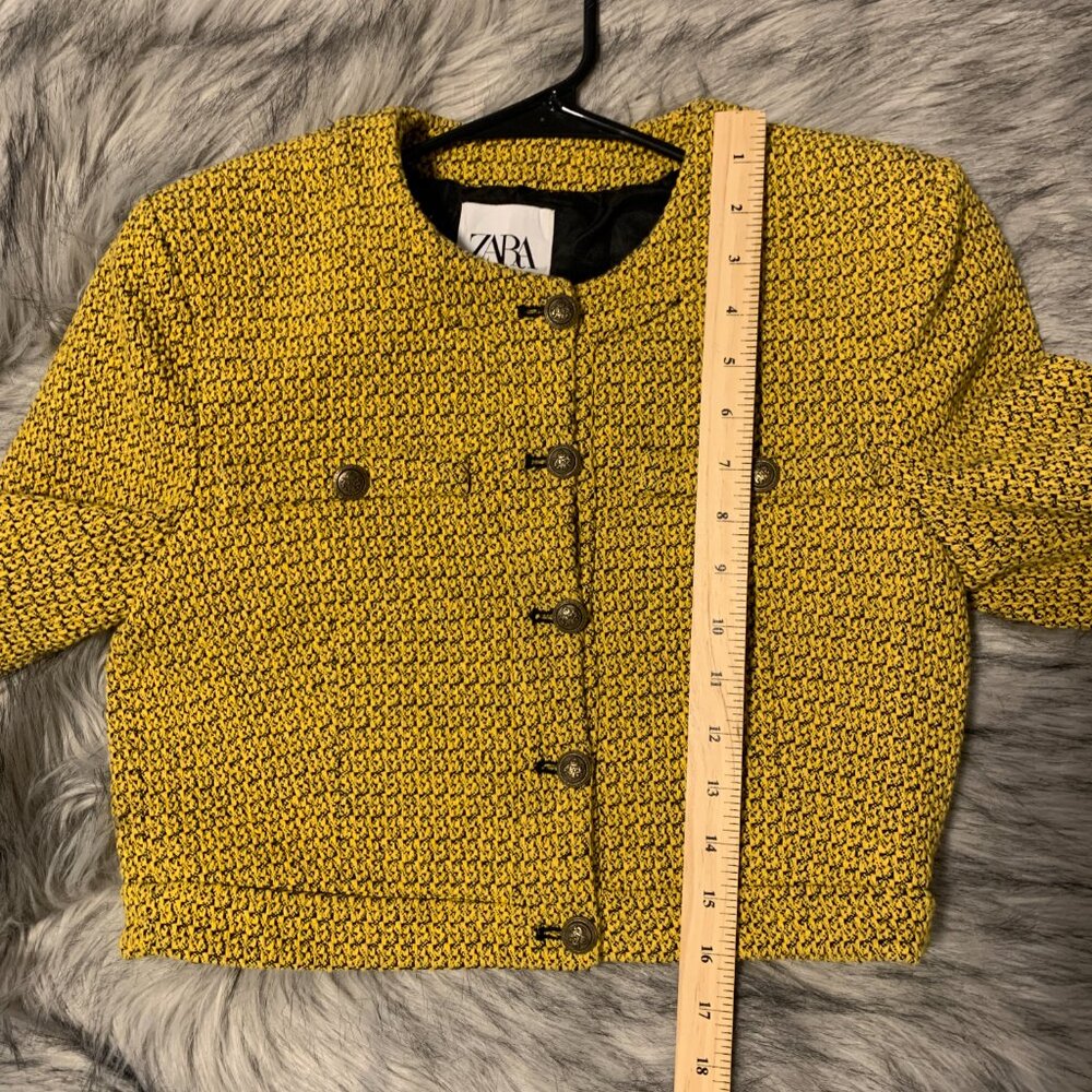 ZARA Women Tweed Blazer 2674/712, Yellow, Size S - Picture 7 of 7